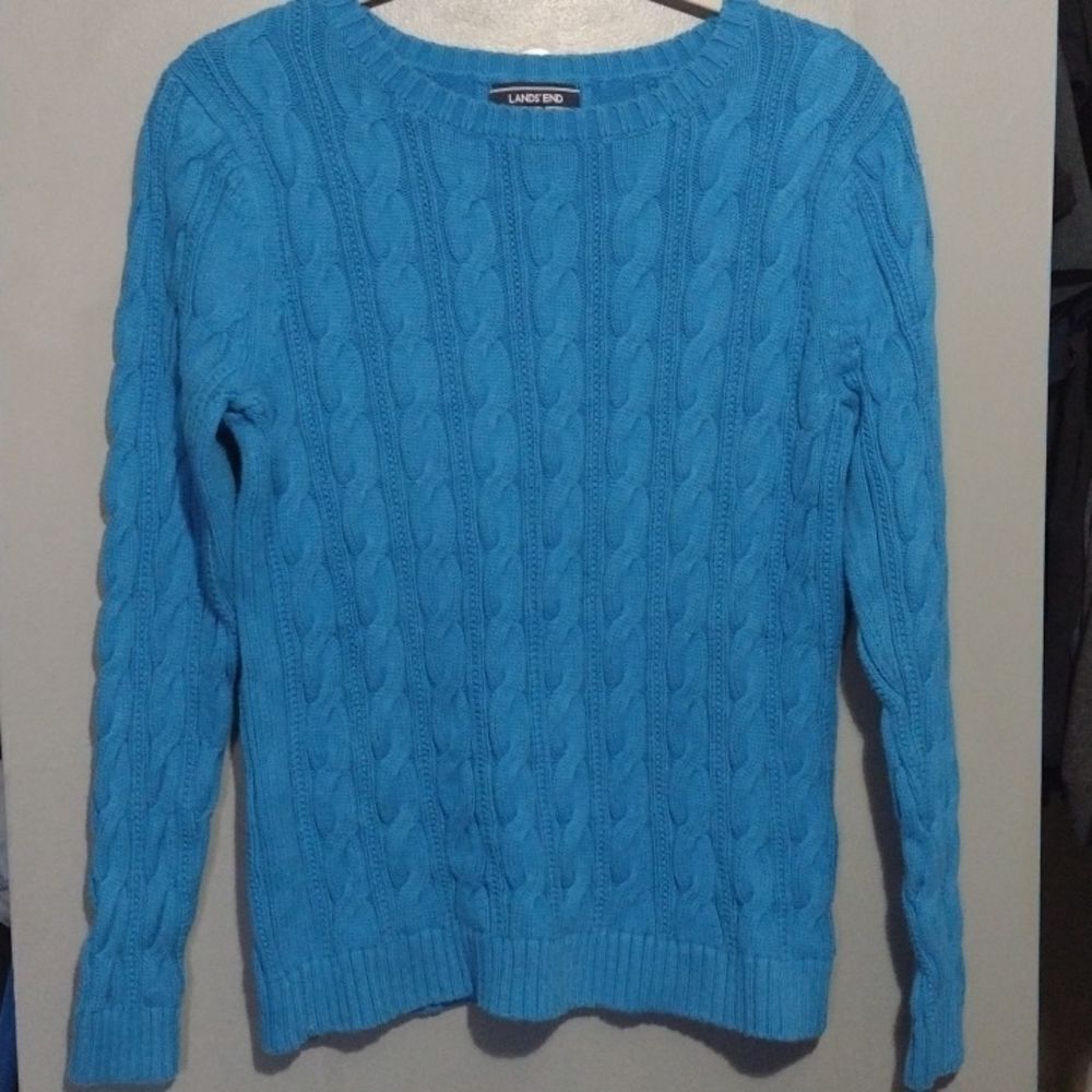 LAND’S End Crew Neck Pull Over Cable Knit Sweater M